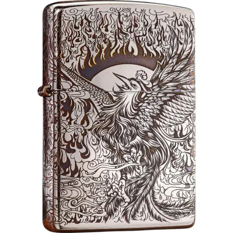 Bật Lửa Zippo Mạ Chrome Đen Khắc Phượng Hoàng - Bật Lửa Xăng Chính Hãng Mỹ, Âm Thanh 