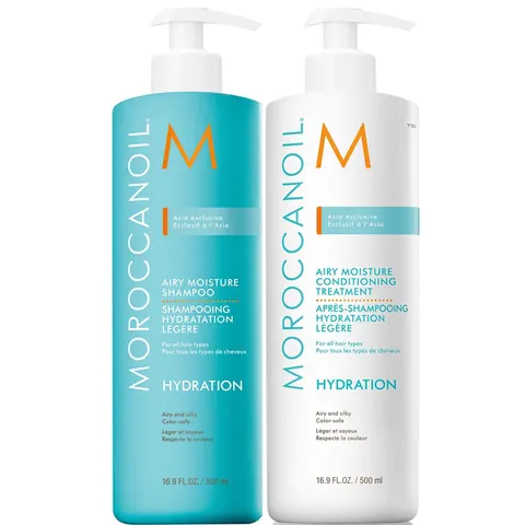 Bộ gội xả Moroccanoil Airy Moisture 500ml - Dưỡng ẩm sâu, giúp tóc mềm mượt và chắc khỏe với axit hyaluronic & dầu hạt Argan