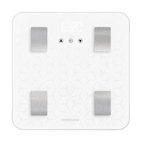Cân phân tích sức khỏe Medisana 7in1 BS310 Connect - Cân thông minh đo mỡ, cơ, BMI, BMR, ứng dụng VitaDock+ - Đọc dễ dàng với màn hình LCD lớn