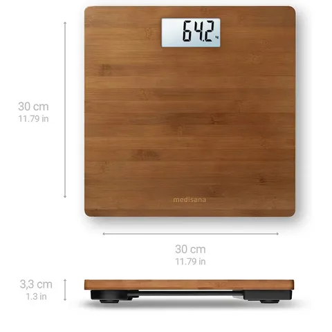 Cân Sức Khỏe Medisana 40548 PS 450 - Bề Mặt Tre Tự Nhiên, Tải Trọng 180kg, Đo BMI, Màn Hình LCD Rõ Ràng - Thiết Bị Chăm Sóc Sức Khỏe Hàng Ngày