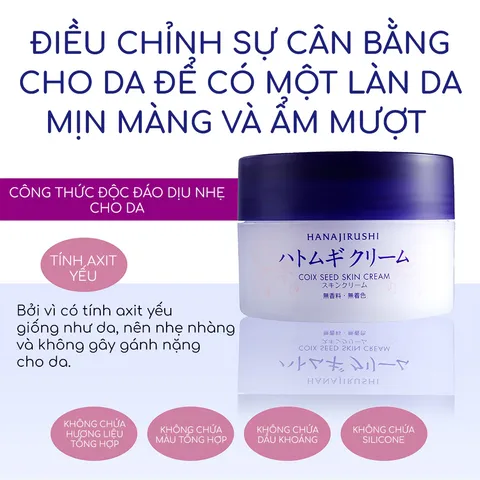 Kem Dưỡng Da Mặt và Cơ Thể Hanajirushi Coix Seed Skin Cream - Dưỡng Ẩm, Làm Mịn Da, Phù Hợp Với Mọi Loại Da, 100g