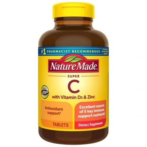 Viên uống Nature Made Super C với Vitamin D3 & Kẽm 200 viên - Tăng cường miễn dịch, hỗ trợ sức khỏe cho người lớn