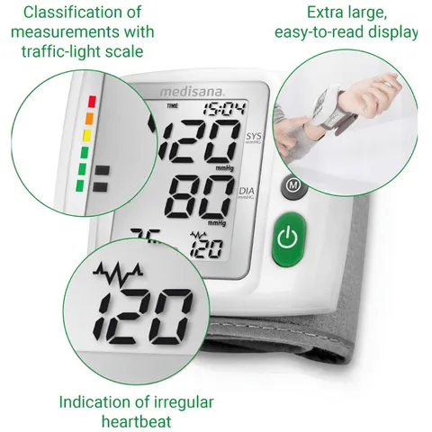 Máy Đo Huyết Áp Cổ Tay Medisana BW315 - Màn Hình Lớn, Chỉ Báo Mức Pin, Phát Hiện Nhịp Tim Không Đều, Dễ Sử Dụng Cho Người Lớn Tuổi