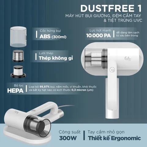 Máy Hút Bụi Giường Đệm Tiệt Trùng UVC Fatzbaby Dustfree 1 FB1780DP - Diệt 99.9% Vi Khuẩn, Không Khí Sạch và An Toàn Ngủ Ngon