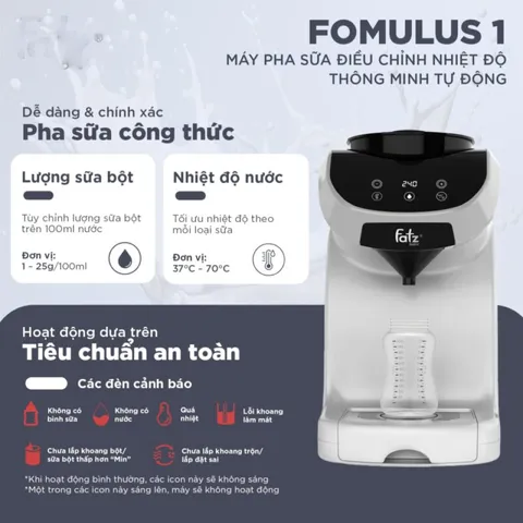 Máy Pha Sữa Thông Minh Fatzbaby Formulus 1 FB8502AH - Điều Chỉnh Nhiệt Độ Từ 37°C-70°C, Tiện Lợi Cho Tất Cả Các Loại Sữa Bột