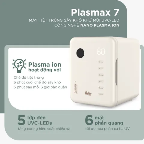 Máy Tiệt Trùng Sấy Khô Khử Mùi Fatzbaby UVC-LED Plasmax 7 FB4823FK - 22L, Tiệt Trùng Hiệu Quả Với Công Nghệ UVC-Leds và Plasma