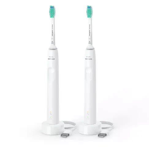 Bộ 2 Bàn Chải Đánh Răng Điện Philips HX3675/13 Series 3100 Màu Trắng - Công Nghệ Tiên Tiến, Làm Sạch Nhẹ Nhàng, Cảm Biến Áp Lực