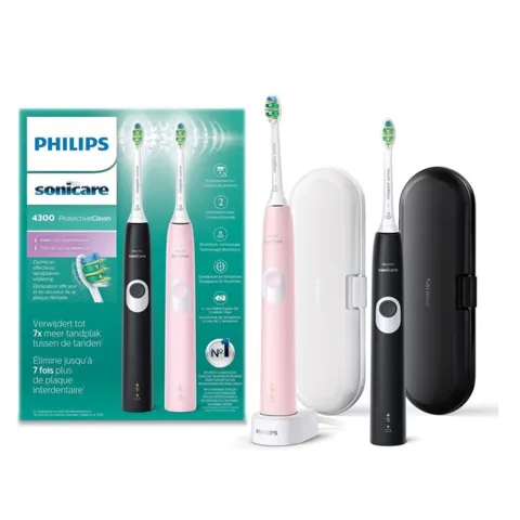 Set 2 Bàn Chải Điện Philips Sonicare 4300 HX6800/35 Kèm Hộp Đựng - Công Nghệ Làm Sạch Sâu hiệu quả