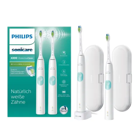 Bộ 2 bàn chải điện Philips Sonicare ProtectiveClean 4300 HX6807/35 - Công nghệ sóng âm hiện đại giúp làm sạch răng miệng tối ưu