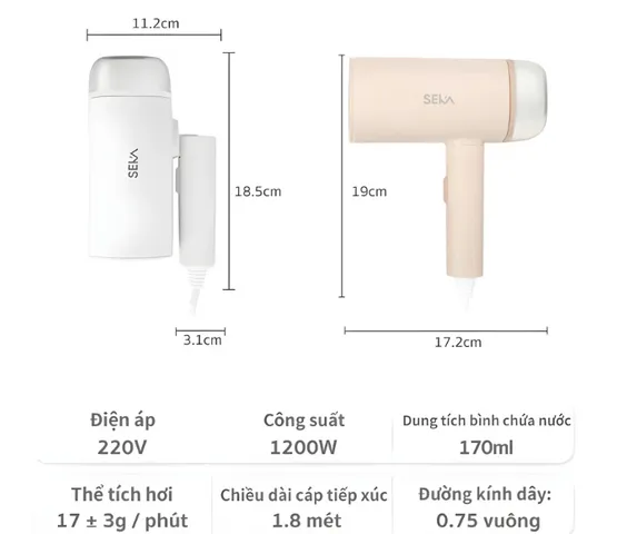 Bàn là hơi nước cầm tay gấp gọn Seka SK547 - Công suất lớn 1200W, 7 vòi phun, khử trùng hiệu quả, nhẹ và dễ sử dụng