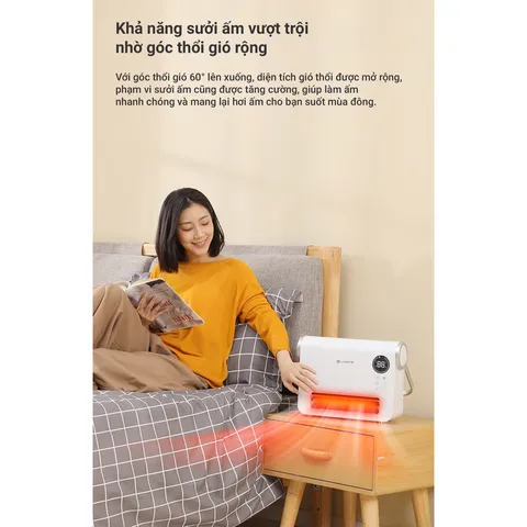 Máy sưởi đa năng Ceramic Lumias H08B 2000W điều khiển từ xa, thiết kế nhỏ gọn, công nghệ PTC làm nóng nhanh, an toàn cho không gian 3-7m².