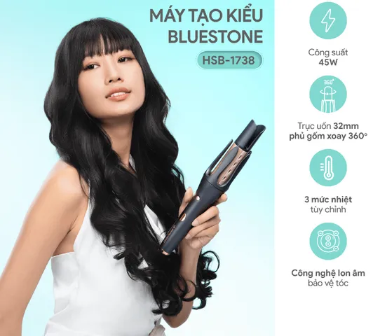 Máy Uốn Tóc Tự Động 360 BlueStone HSB-1738 - Công Nghệ Hẹn Giờ SmartTime, Trục Uốn 32mm Tạo Lọn Xoăn Nhanh Chóng