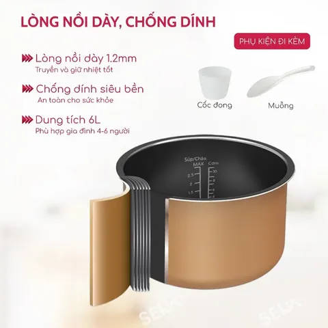 Nồi Áp Suất Điện Đa Năng SEKA SK5858 6L 1000W - Thích Hợp Gia Đình 4-6 Người, Nấu Nhanh Tiết Kiệm Thời Gian