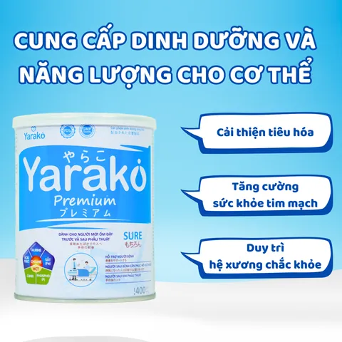 Sữa Bột Yarako Premium Sure - Sữa Dinh Dưỡng Hỗ Trợ Phục Hồi Sức Khỏe, Giàu Năng Lượng Cho Người Cao Tuổi, 400g, 900g