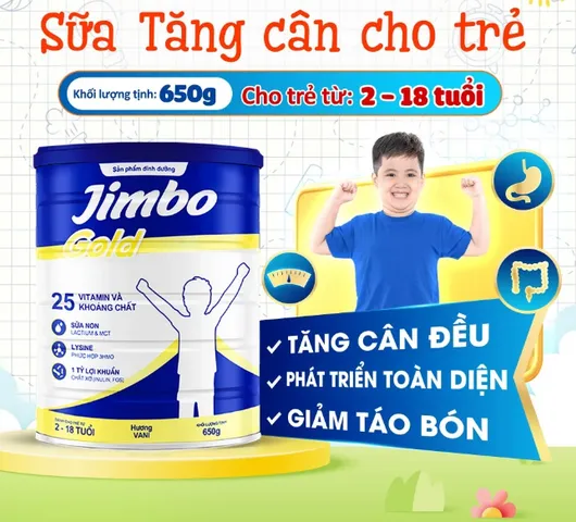 Sữa tăng cân Jimbo Gold 650g - Hỗ trợ đề kháng và phát triển trí não cho trẻ từ 2-18 tuổi, Dinh dưỡng độc quyền 3 kép Dual Nutri