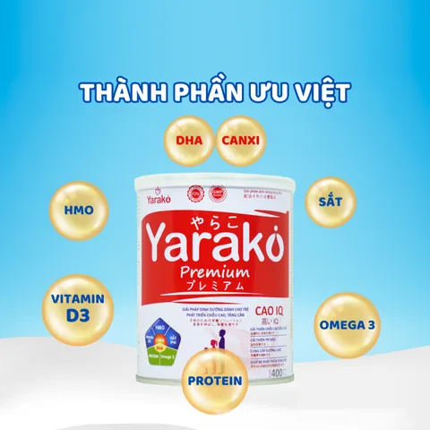 Sữa Yarako Premium CAO IQ 400g - Hỗ trợ phát triển chiều cao và trí não cho trẻ từ 1 tuổi trở lên - Bổ sung canxi và vitamin D3