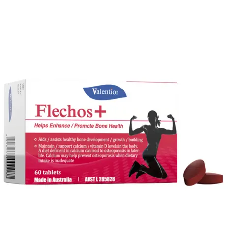Viên uống bổ sung Canxi & Vitamin D Flechos+ Valentior của Úc - 600mg Canxi, 500IU Vitamin D3, hỗ trợ xương & sự phát triển cho trẻ em và phụ nữ mang thai