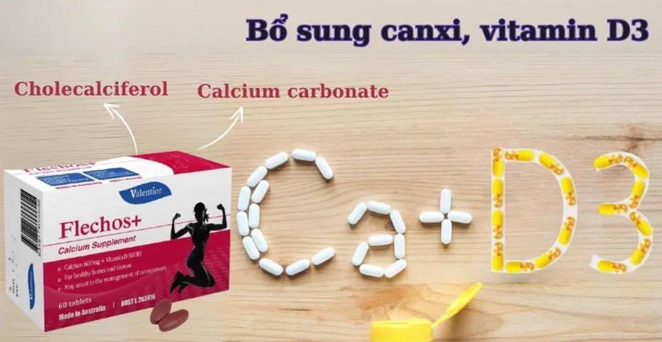 Viên uống bổ sung Canxi & Vitamin D Flechos+ Valentior của Úc - 600mg Canxi, 500IU Vitamin D3, hỗ trợ xương & sự phát triển cho trẻ em và phụ nữ mang thai
