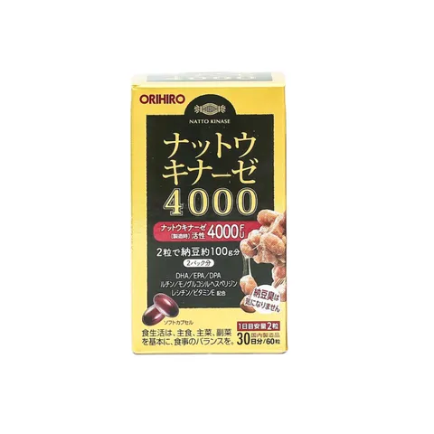 Viên uống Orihiro Nattokinase 4000FU - Tăng cường trí nhớ, hỗ trợ sức khỏe với DHA, EPA, Vitamin E - 60 viên/hộp