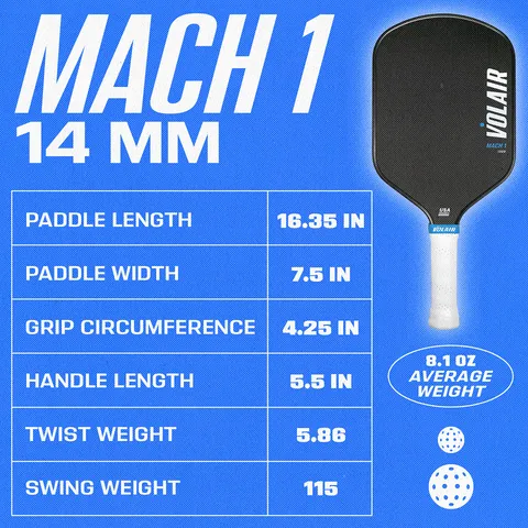 Vợt Pickleball Volair Mach 1 Carbon Fiber - Thiết Kế Chống Rung, Kiểm Soát Tốt Cho Cú Đánh Chính Xác