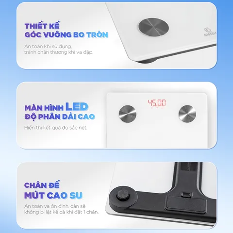 Cân điện tử Chido CDBodyFit - Theo dõi chỉ số sức khỏe, kết nối FeelFit, trọng lượng tối đa 180kg, thiết kế gọn nhẹ hiện đại