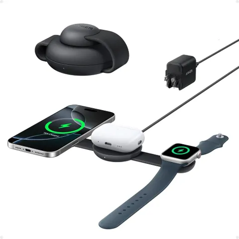 Đế sạc Anker Maggo UFO 3 trong 1 từ tính Qi2 B25M8 - Sạc nhanh 15W gập lại, tiện lợi du lịch, tương thích Apple Watch và tai nghe TWS