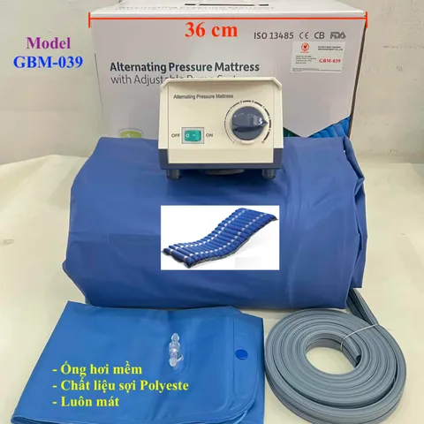 Đệm hơi chống loét GBM-039 - Đệm hơi thoải mái cho người nằm lâu, hỗ trợ lưng, chất liệu polyester, đường kính ống hơi 10cm, tải trọng 135kg