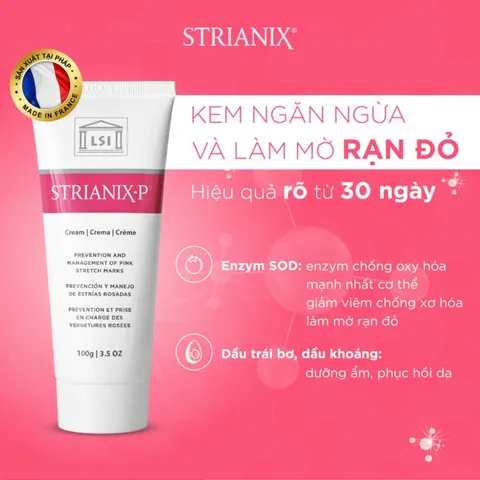Kem Strianix-P 100g - Kem trị rạn da đỏ, ngăn ngừa và làm mờ hiệu quả, phù hợp cho bà bầu và trẻ em, cải thiện làn da mềm mại.