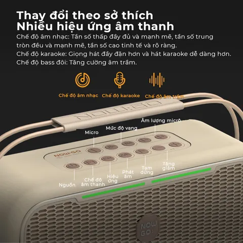 Loa Bluetooth Karaoke NowGo C1 - Công suất 100W, Kết nối Bluetooth 5.3, Thời gian phát nhạc 30 giờ, Âm thanh sống động, Bass mạnh