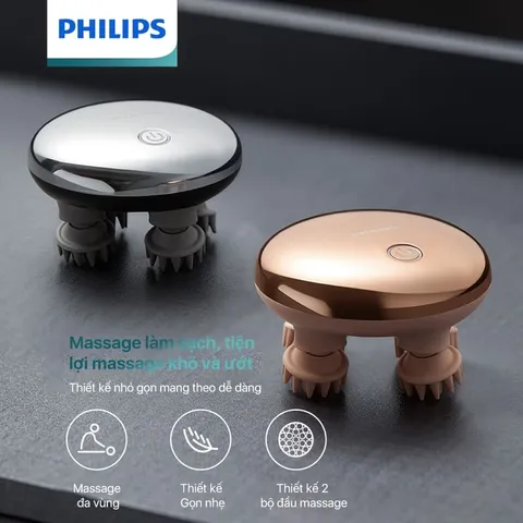 Máy massage da đầu Philips PPM1301 - Thiết bị massage trị liệu với 3 chế độ, cấu trúc độc đáo, dễ mang theo, chống nước IP67.