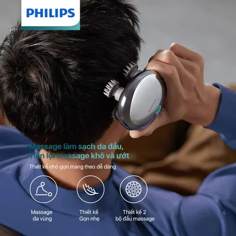 Máy massage da đầu Philips PPM1301 - Thiết bị massage trị liệu với 3 chế độ, cấu trúc độc đáo, dễ mang theo, chống nước IP67.