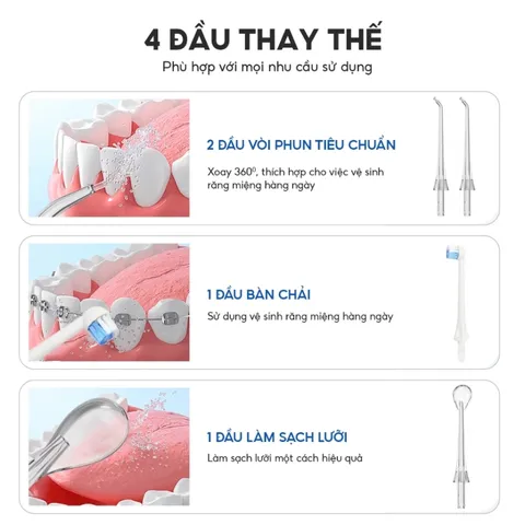 Máy Tăm Nước Cầm Tay Lebenlang LBT1488 - 4 Đầu Vòi, 1500 Lần/Phút, IPX7, Hỗ Trợ Chăm Sóc Răng Miệng Hiệu Quả Tại Nhà