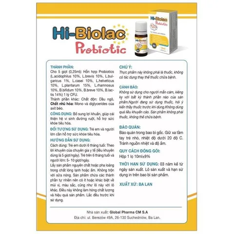 Men Vi Sinh Hi-Biolac Probiotic 10 Chủng Cho Bé - Hỗ Trợ Tiêu Hóa Tăng Cường Miễn Dịch, Lọ 10ml