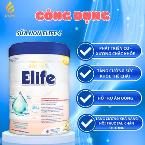 Sữa Non Elife 4 - Hỗ Trợ Xương Khớp, Bổ Sung Canxi, Collagen Type II, Vitamin D3, Giúp Cải Thiện Chức Năng Vận Động 800g