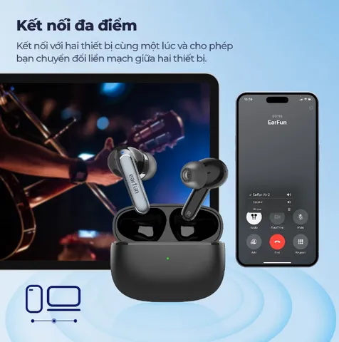 Tai nghe Bluetooth True Wireless Earfun Air 2 - Âm thanh độ phân giải cao, pin lâu, sạc không dây, công nghệ khử tiếng ồn 4-Mic, chống nước IPX7