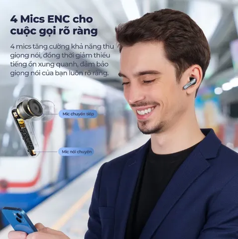 Tai nghe Bluetooth True Wireless Earfun Air 2 - Âm thanh độ phân giải cao, pin lâu, sạc không dây, công nghệ khử tiếng ồn 4-Mic, chống nước IPX7