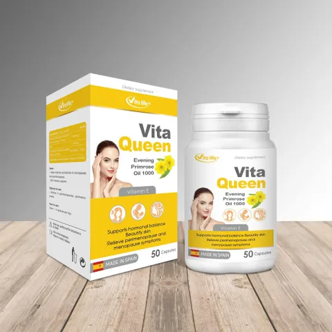 Tinh Dầu Hoa Anh Thảo Vita Queen - Hỗ Trợ Cân Bằng Nội Tiết Tố, Làm Đẹp Da, Giảm Biểu Hiện Tiền Mãn Kinh - Hộp 50 Viên