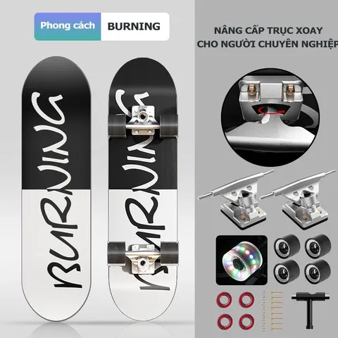 Ván trượt người lớn Skateboard Chiyuan Pro nhám gỗ ép, bánh xe phát sáng, chịu lực 180kg - Dụng cụ thể thao phong cách đường phố