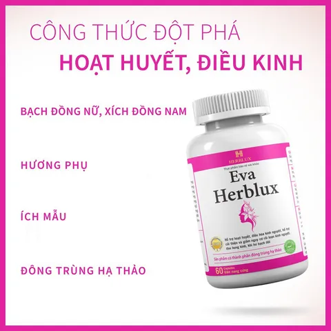 Viên Uống Hỗ Trợ Điều Kinh Eva Herblux - Giúp Hoạt Huyết, Cân Bằng Kinh Nguyệt, Giảm Đau Bụng Kinh, 60 Viên