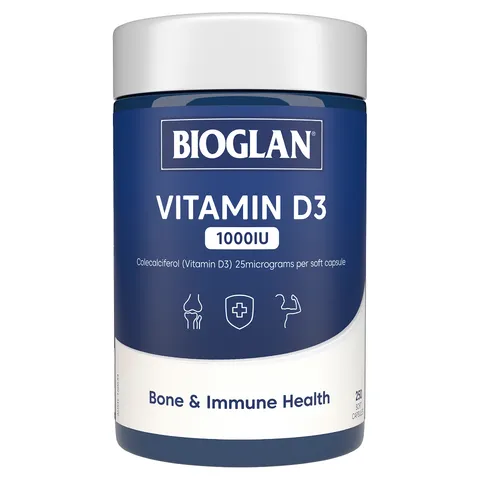 Viên uống Bioglan Vitamin D3 1000IU - Hỗ trợ sức khỏe xương khớp và tăng cường miễn dịch cho người lớn và trẻ em trên 12 tuổi