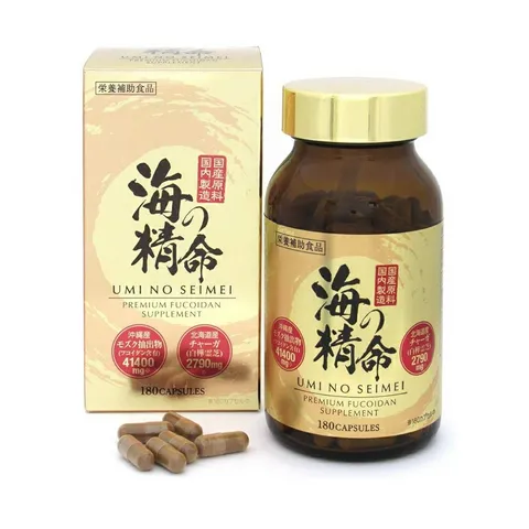 Viên uống tảo nấm Fucoidan Umi No Seimei - Hỗ trợ tăng cường sức đề kháng từ tảo biển mozuku Okinawa và chaga Nhật Bản, 180 viên