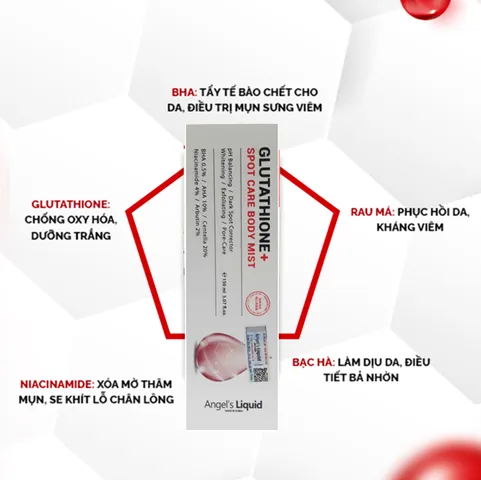 Xịt Mụn Lưng Angel's Liquid Glutathione Centella Calming 150ml - Giảm Mụn Hiệu Quả, Làm Mịn Da, Hỗ Trợ Giảm Thâm Sạm, Sáng Da