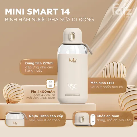 Bình hâm nước pha sữa di động Fatzbaby Mini Smart 14 FB3811KB - Thiết bị thông minh tiện lợi, giữ ấm sữa cho bé mọi lúc mọi nơi