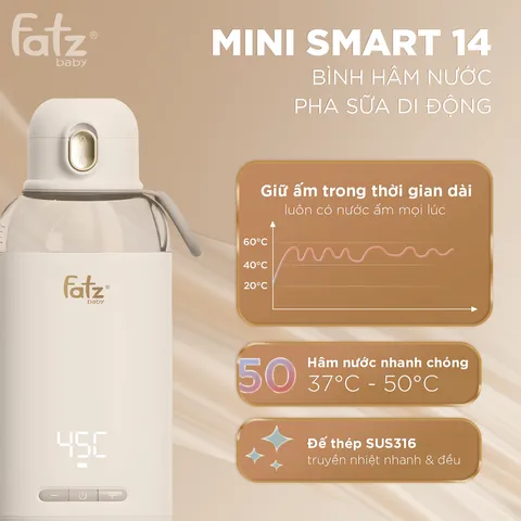 Bình hâm nước pha sữa di động Fatzbaby Mini Smart 14 FB3811KB - Thiết bị thông minh tiện lợi, giữ ấm sữa cho bé mọi lúc mọi nơi