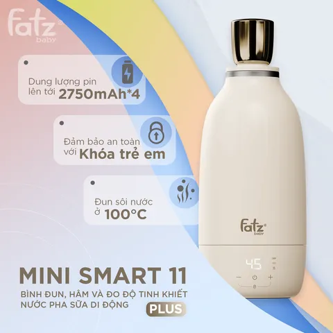 Bình hâm sữa di động Fatzbaby Mini Smart 11 Plus FB3804FD - Công nghệ TDS, giữ ấm từ 35-95°C, tiện lợi mọi lúc mọi nơi.