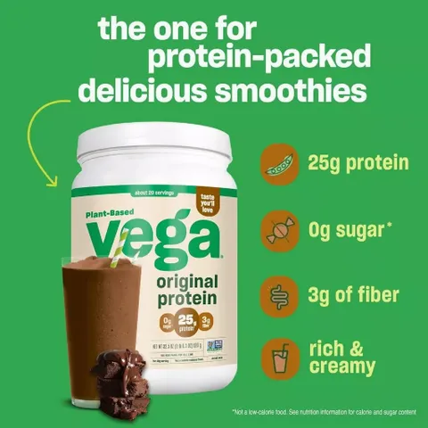 Bột Protein Thực Vật Vega Original - Hữu Cơ, Không Đường, Giàu Đạm, Hỗ Trợ Sức Khỏe, Hộp 920g Vị Chocolate & Vani