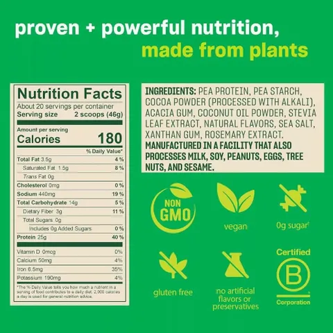 Bột Protein Thực Vật Vega Original - Hữu Cơ, Không Đường, Giàu Đạm, Hỗ Trợ Sức Khỏe, Hộp 920g Vị Chocolate & Vani