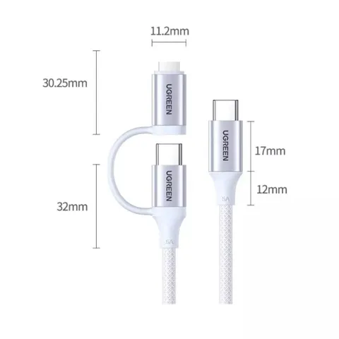 Cáp Sạc Nhanh Ugreen 2in1 L702 Bọc Dù MFI & Type C 100W - Sạc Nhanh, Truyền Dữ Liệu, Tương Thích iPhone, iPad và Các Thiết Bị USB-C