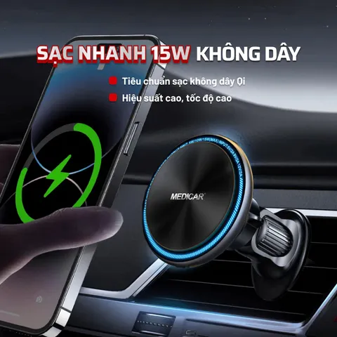 Giá Đỡ Kiêm Sạc Nhanh Không Dây Ô Tô Medicar V3 - Công Nghệ Tự Căn Chỉnh, Sạc 15W Siêu Tốc Cho Điện Thoại Thông Minh