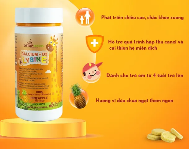 Kẹo Tăng Chiều Cao Oztop Goods Úc - Kẹo Calcium + D3 + Lysine Cho Trẻ Em, Hương Vị Ngon, Dễ Sử Dụng Hàng Ngày